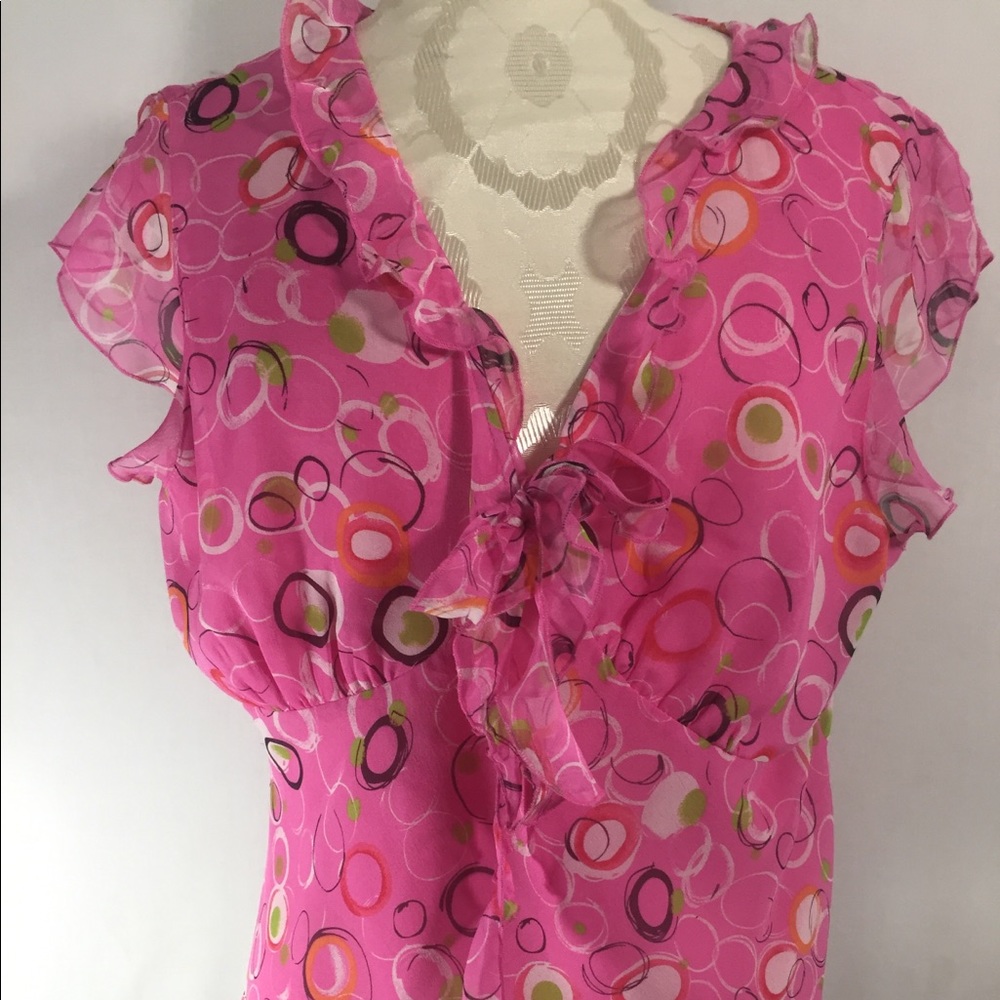 Allison Taylor Silk Blouse Pinks Ruffles XL